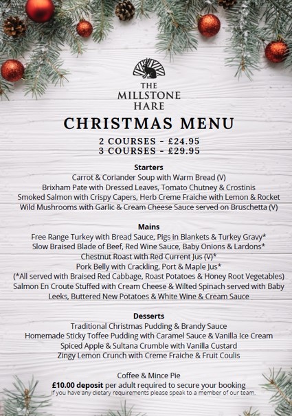 christmas menu 2019 @ The Millstone hare Warwickshire